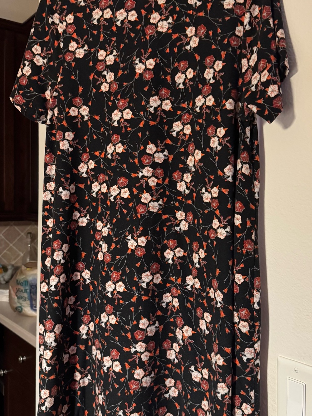 LuLaRoe Black Midi Dress with Red & Cream Floral Print